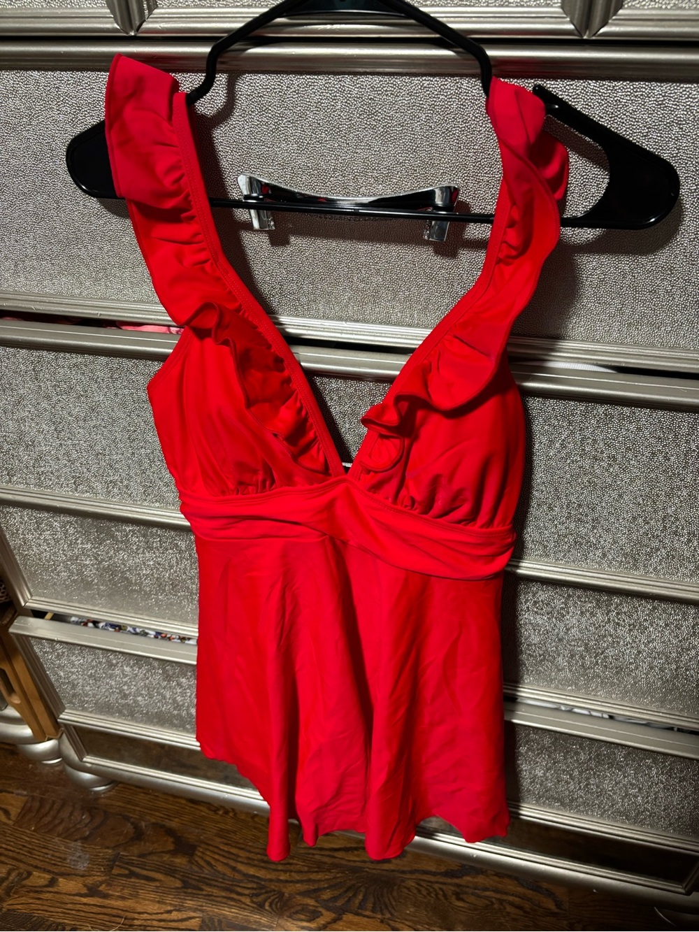 Women’s Red Ruffle V-Neck swim dress never worn
